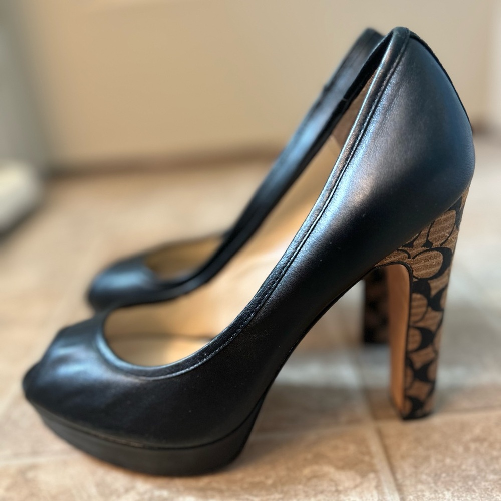 Coach Black Peep-Toe Leather Heels - Picture 2 of 9
